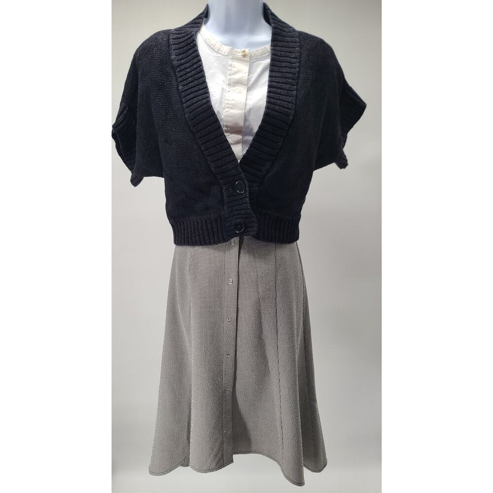 Worthington Vintage Black 2 button Shrug Sweater short sleeve Size Large Career